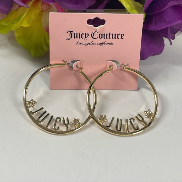 🌟JUICY COUTURE LARGE LOGO STAR HOOPS - Picture 2 of 8